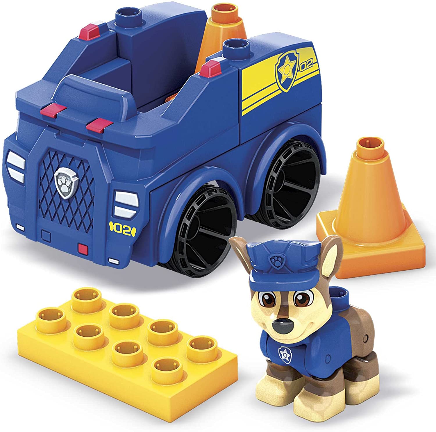 Mega Bloks PAW Patrol Chases Polizeiauto-Bausatz – 9-teiliges baubares Fahrzeug mit beweglicher Figur