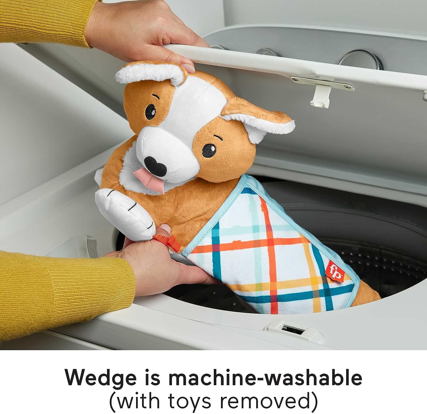 Fisher-Price 3-in-1 Puppy Tummy Time Wedge – Plüschstütze mit Rassel, Beißring und Spiegel