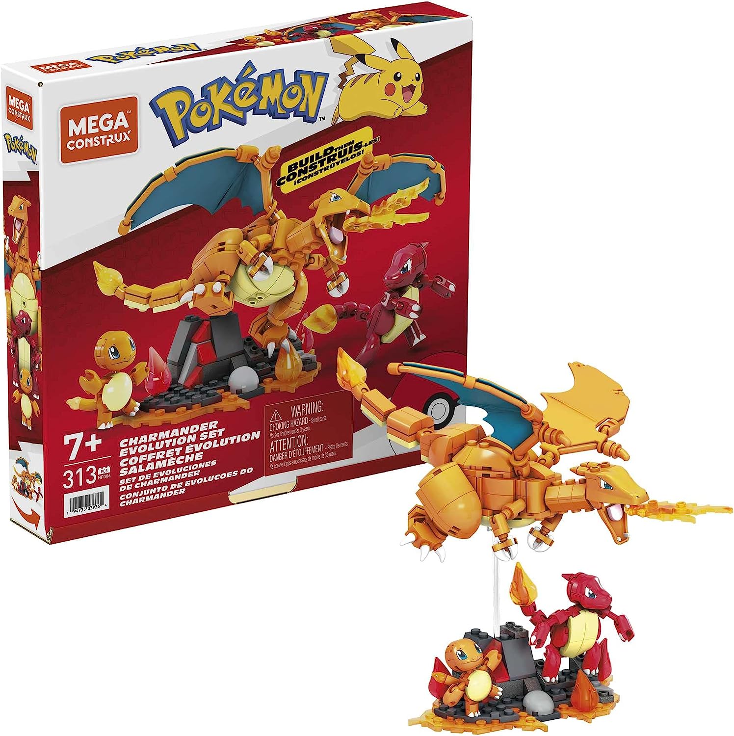MEGA Pokémon Charmander Evolution Bauset – 300-teiliges Actionfiguren-Spielset für Kinder