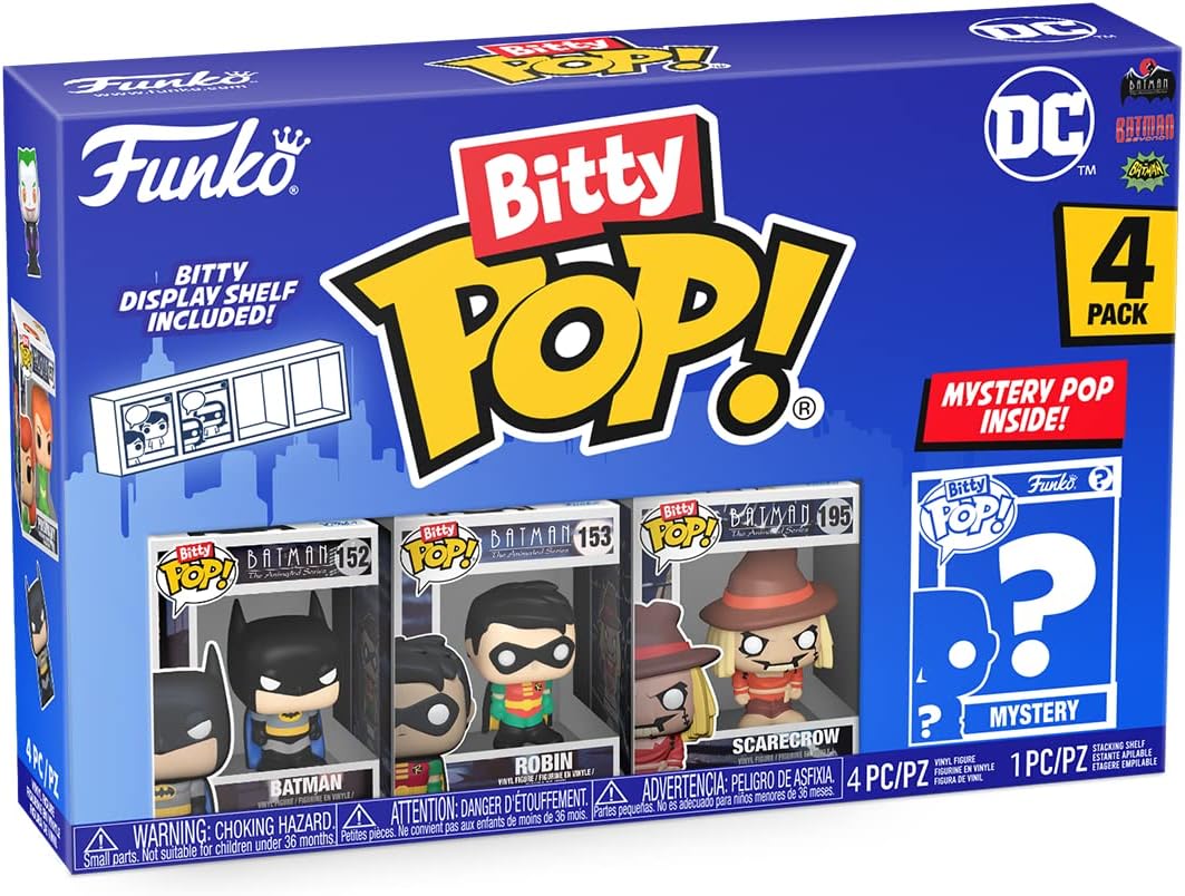 Funko Bitty Pop! DC Comics 4er-Pack Serie 1 – Batman, Robin, Scarecrow & Mystery Vinylfiguren (71311)