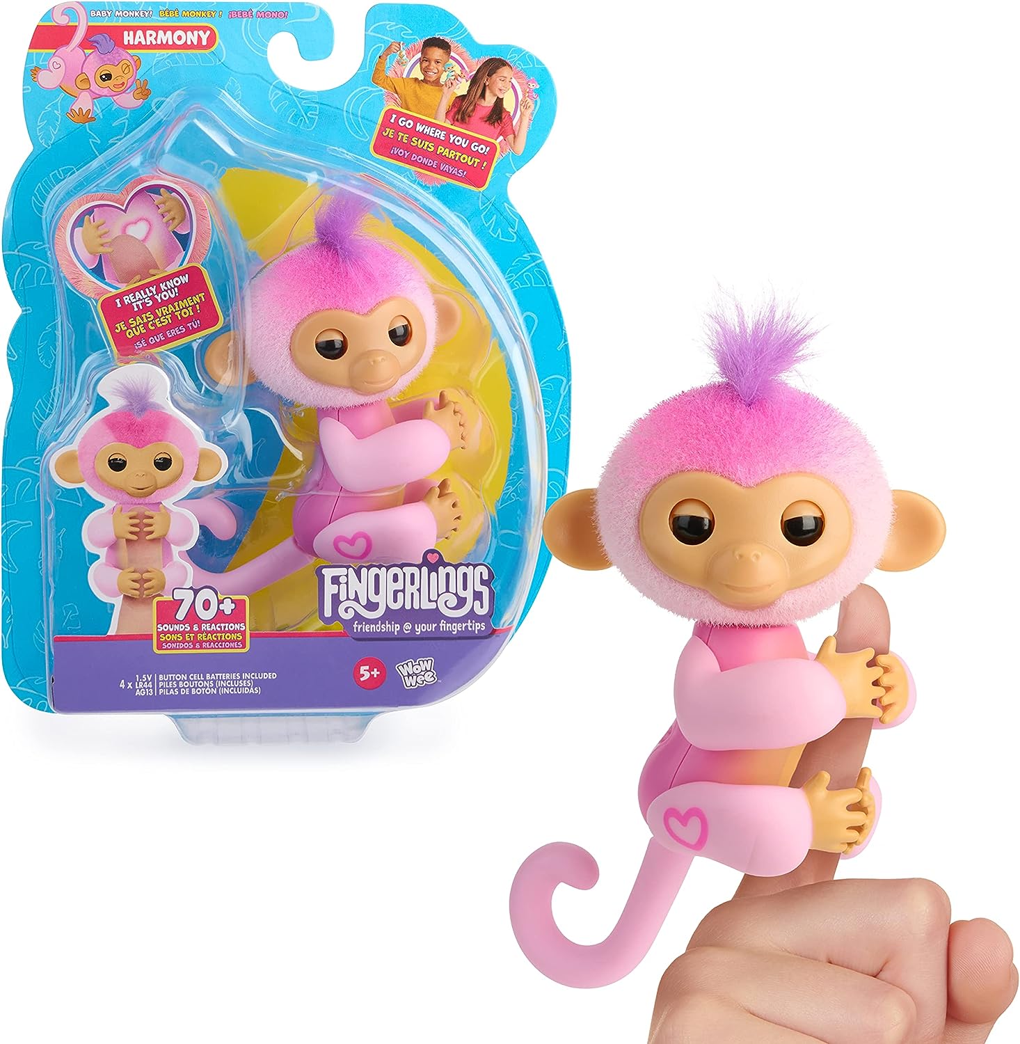 Fingerlings Monkey Pink – Harmony Interactive Baby Monkey mit über 70 Geräuschen und Reaktionen