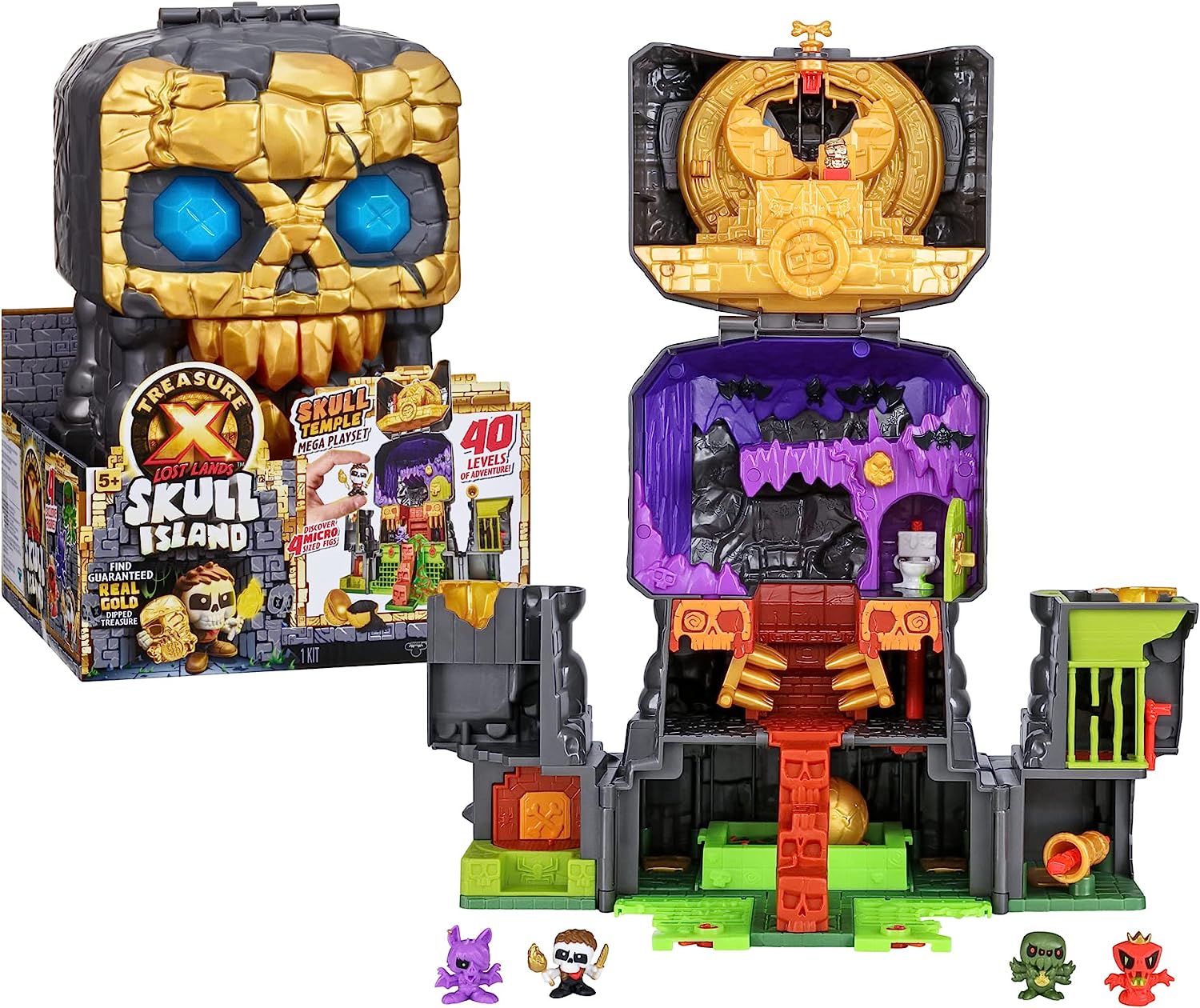 Treasure X Lost Lands Skull Temple Mega-Spielset – 40 Abenteuerlevel mit 4 Mikro-Actionfiguren