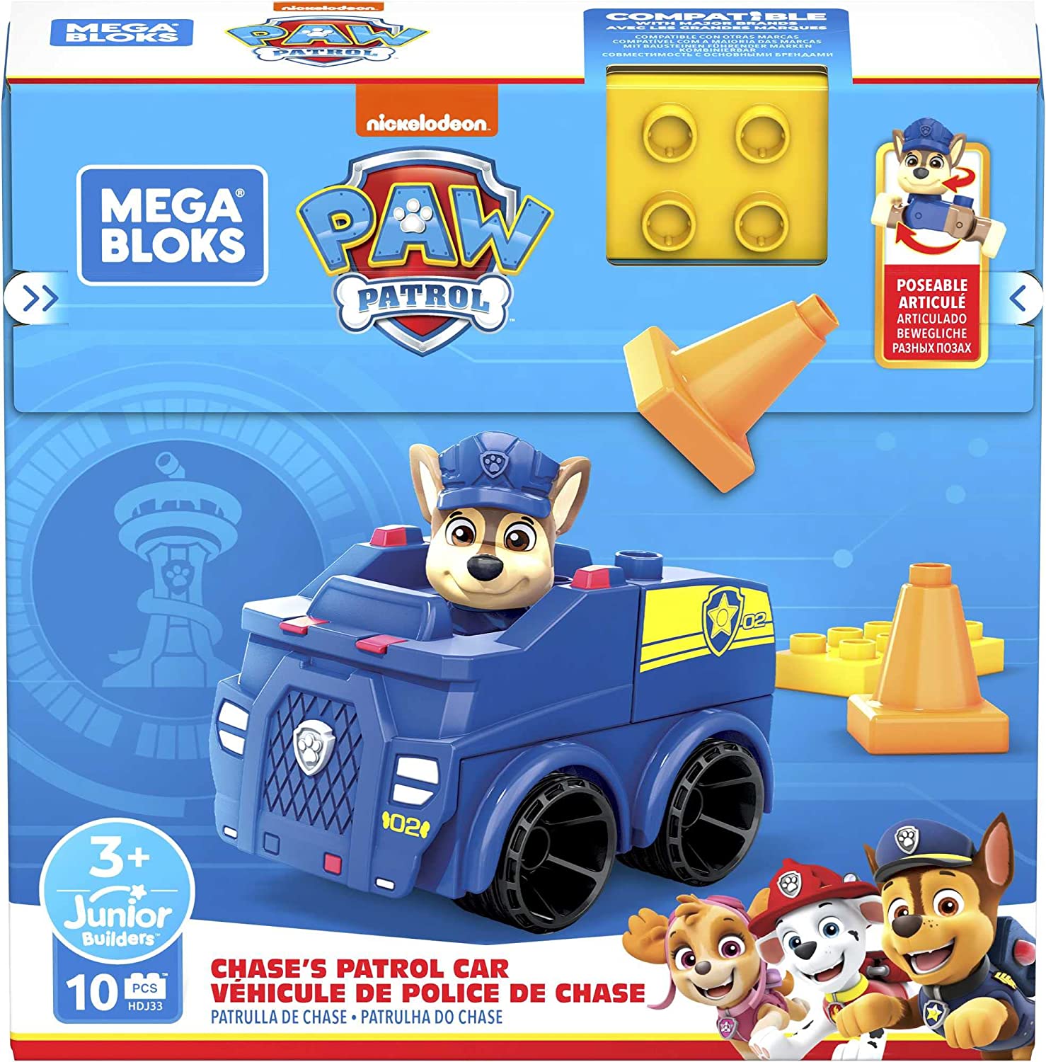 Mega Bloks PAW Patrol Chases Polizeiauto-Bausatz – 9-teiliges baubares Fahrzeug mit beweglicher Figur