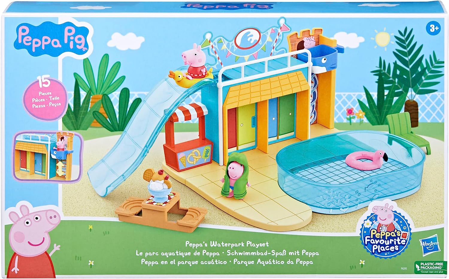 Peppa Pig Wasserpark-Spielset – 2-seitiges Spielset mit Figuren und Zubehör für Kinder ab 3 Jahren