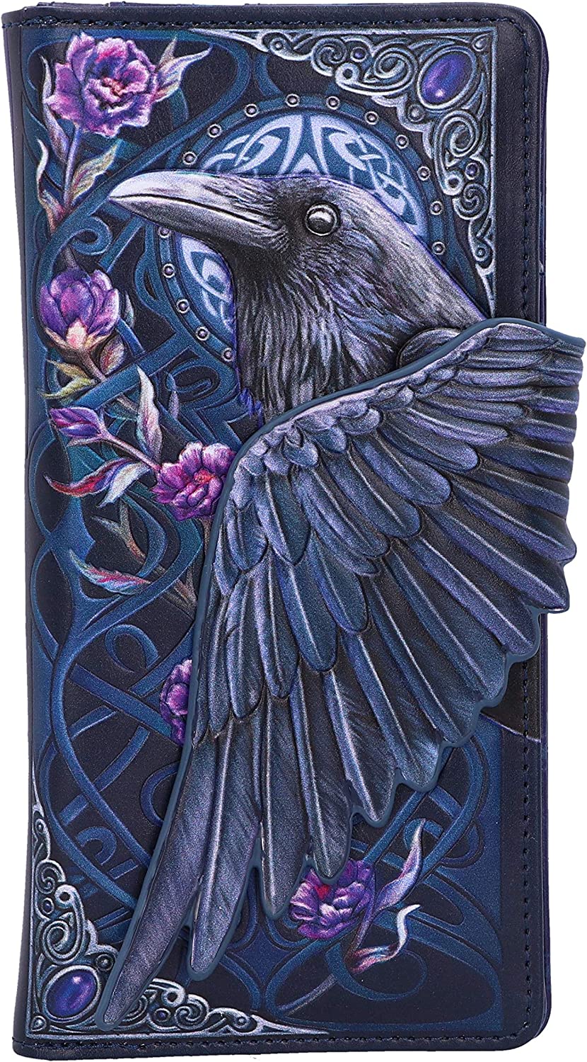 Nemesis Now Ravens Flight Geldbörse mit schwarzem Flügel und Blumenprägung