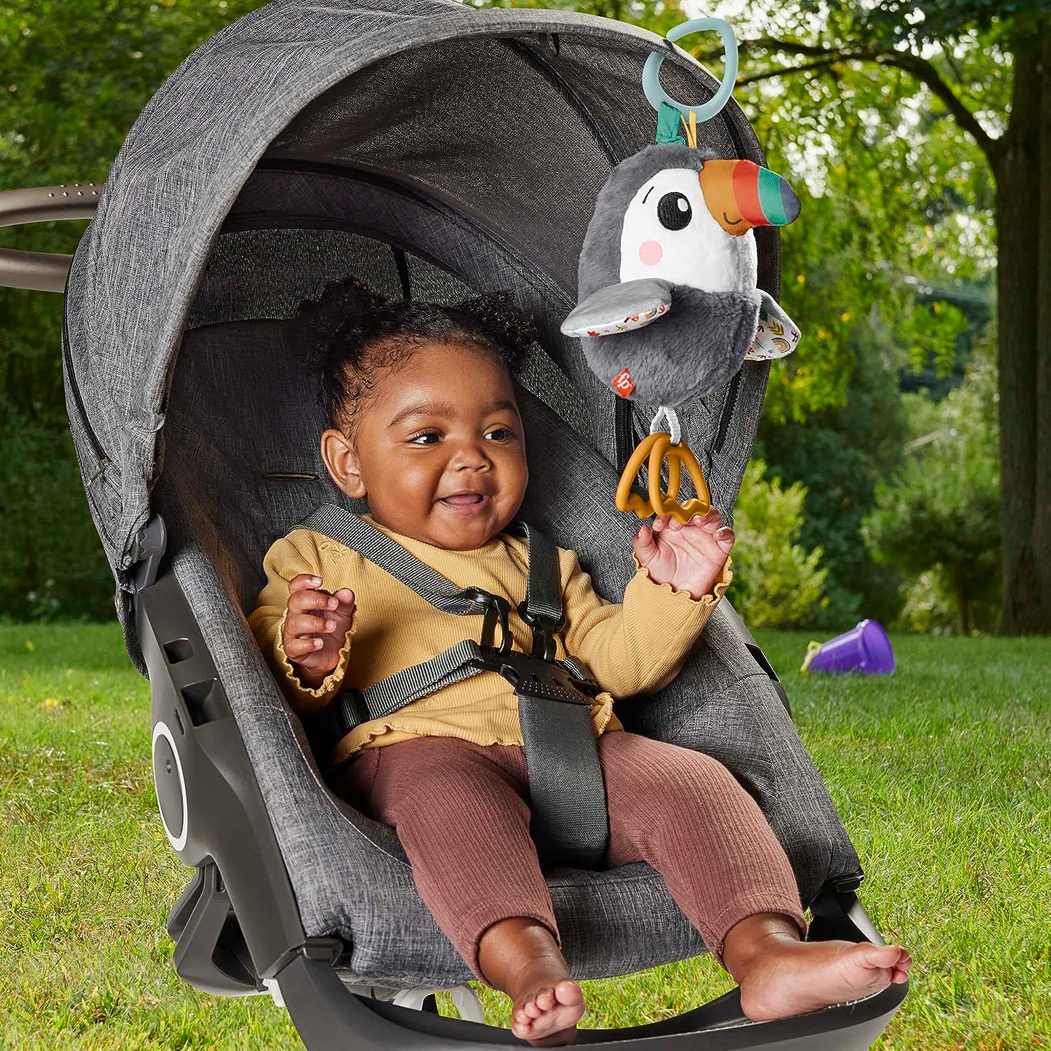 Fisher-Price Flap & Go Toucan – Interaktives Plüsch-Kinderwagenspielzeug für Neugeborene
