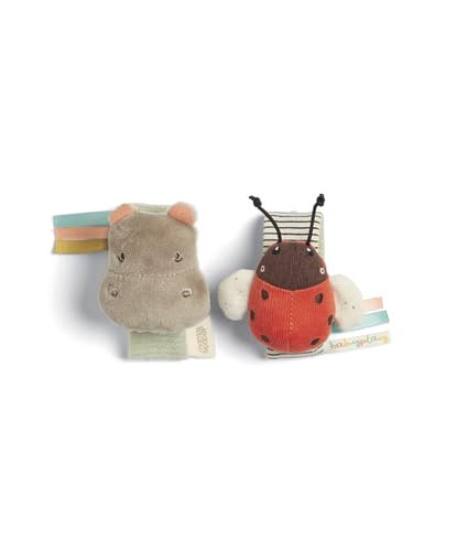 Mamas & Papas Babyplay Hippo/Ladybird Wrist Rattle 2-Pack - Suitable from Birth