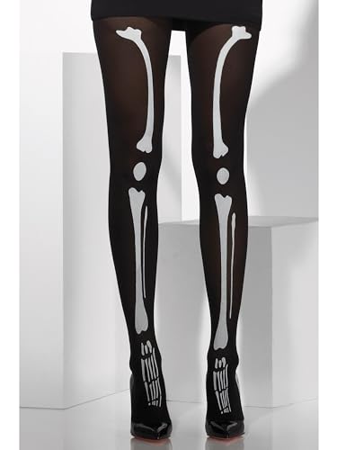 Smiffys Opaque Tights with Skeleton Print - Black | Halloween Costume Accessories | One Size Fits Most