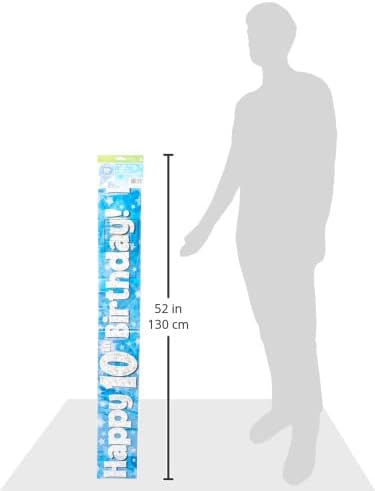 OakTree Happy 10th Birthday Foil Holographic Banner - Blue, 9 ft