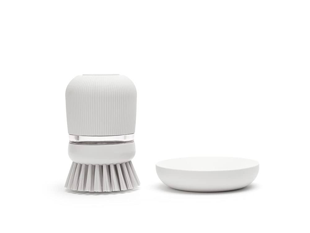 Brabantia Refillable Soap Dispensing Washing Up Brush - Ergonomic Grip | Light Grey | Includes Holder