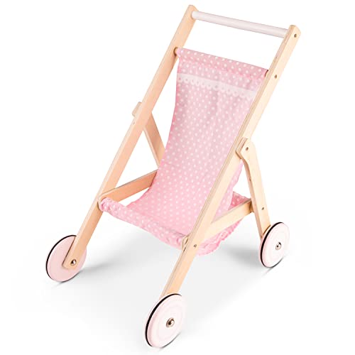 New Classic Toys Wooden Doll Stroller for Children 36 Months and Up - Pink/Natural 8