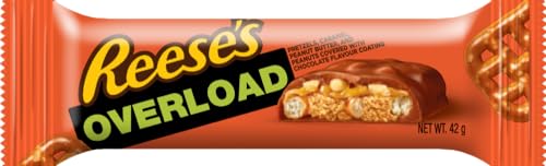 Reese's Overload Peanut Butter, Caramel & Pretzel Chocolate Bars - Pack of 18 (42g Each)