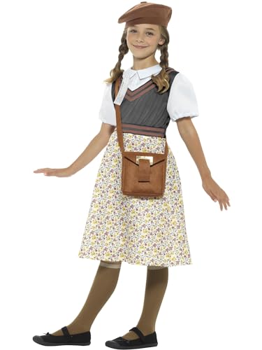 Smiffys Evacuee School Girl Costume - Dress, Hat, Bag & Name Tag for Girls