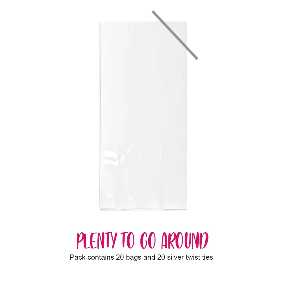 Anniversary House Clear BOPP Small Cellophane Bags - 7.5 x 12.5cm, Pack of 20 | Twist Ties Included 3