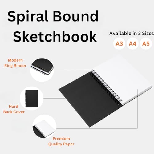 Hawksbill Skizzenbuch, A3, schwarz, Hardcover, Spiralbindung, 40 Blatt, 150 g/m², säurefreies Papier 3