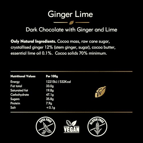 Willie's Cacao Ginger & Lime 70% Dark Chocolate Bar - 50g - Vegan, Gluten Free, Soya Free 2