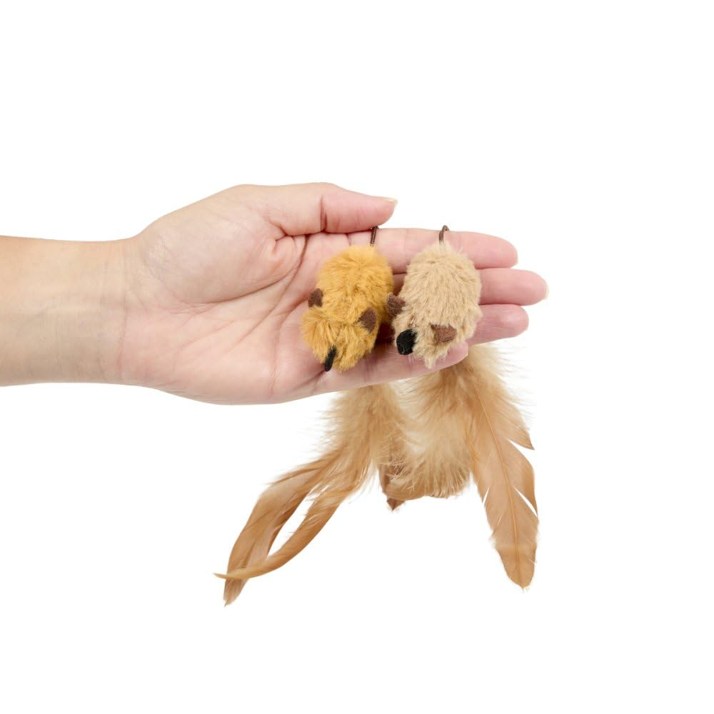 Petface Feather Tail Mice Cat Toys - Pack of 2 | Catnip Scented | Lightweight 2