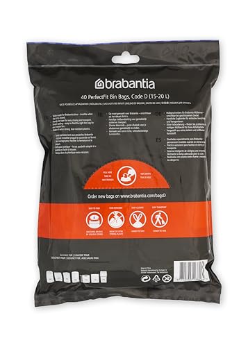 Brabantia PerfectFit 20L Thick Plastic Bin Liners with Tie Tape Draw - Extra Strong Trash Bags