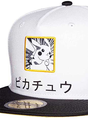 Pikachu Japanese Patch Snapback Baseball Cap - White/Black (One-Size)