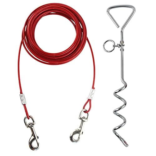 Taylor & Brown Heavy Duty Dog Tie Out Cable with Spiral Ground Stake | 3 Meters | Blue/Red 3