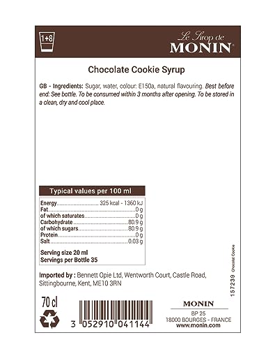 Monin Chocolate Cookie Syrup - Rich Cacao & Buttery Biscuit Flavor | 700ml Glass Bottle