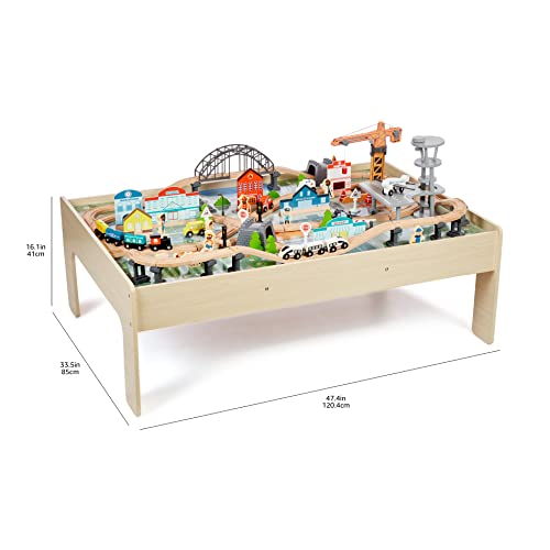 Amazon Basics 120-Piece Wooden Train Set and Table with Interactive Accessories | Multicolor | 120.4 x 85 x 41 cm 7