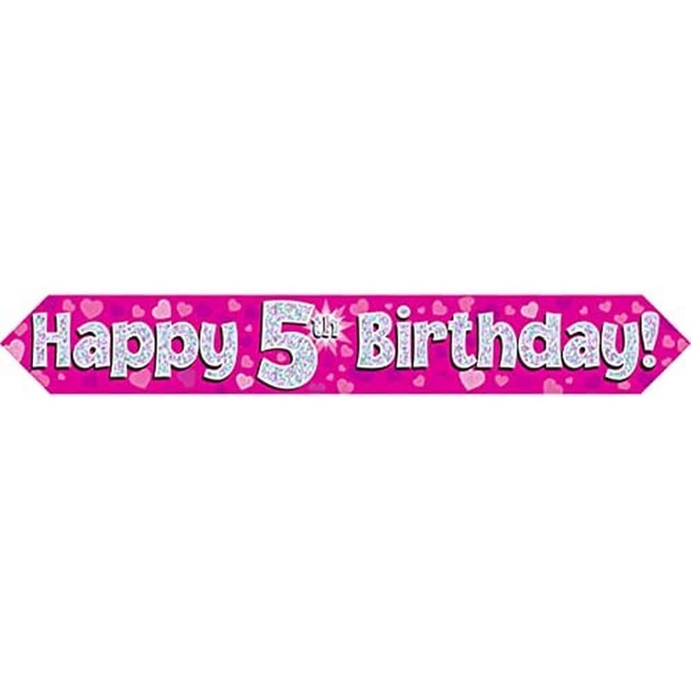 OakTree Happy 5th Birthday Banner - 9ft Pink Holographic | Foldable | Kids' Party Decor