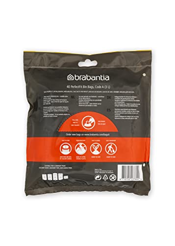 Brabantia - PerfectFit Bin Liners (Size A/3 Litre) Thick Plastic Trash Bags with Tie-Tape
