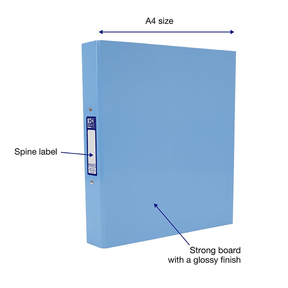 Oxford Premium A4 Ring Binder, Light Blue Single Folder, 25mm Capacity, Lam