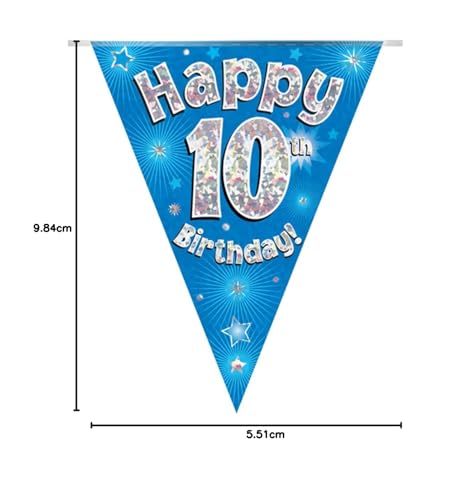 Happy 10th Birthday Party Bunting - Blue Holographic 11 Flags, 3.9m 4