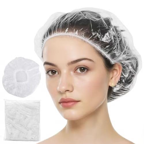 Muexoee 100 Pcs Disposable Shower Caps - 42cm Large Waterproof | Elastic Fit