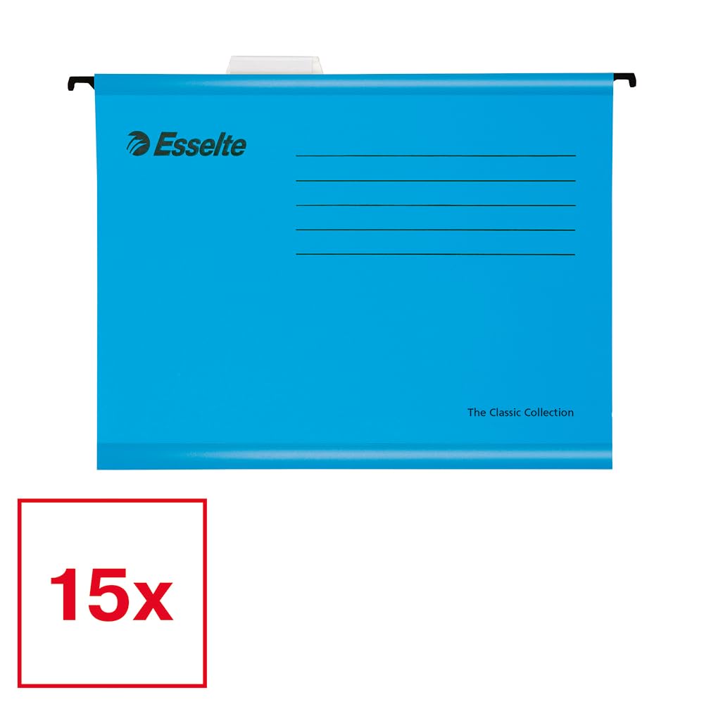 Esselte A4 Reinforced Suspension Filing Cabinet Folders - Pack of 15 | Holds 150 Sheets | Blue