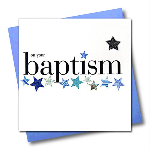Claire Giles Greeting Cards - On Your Baptism Card | Blue/Grey | 150x150mm | Padded Silver Star 1