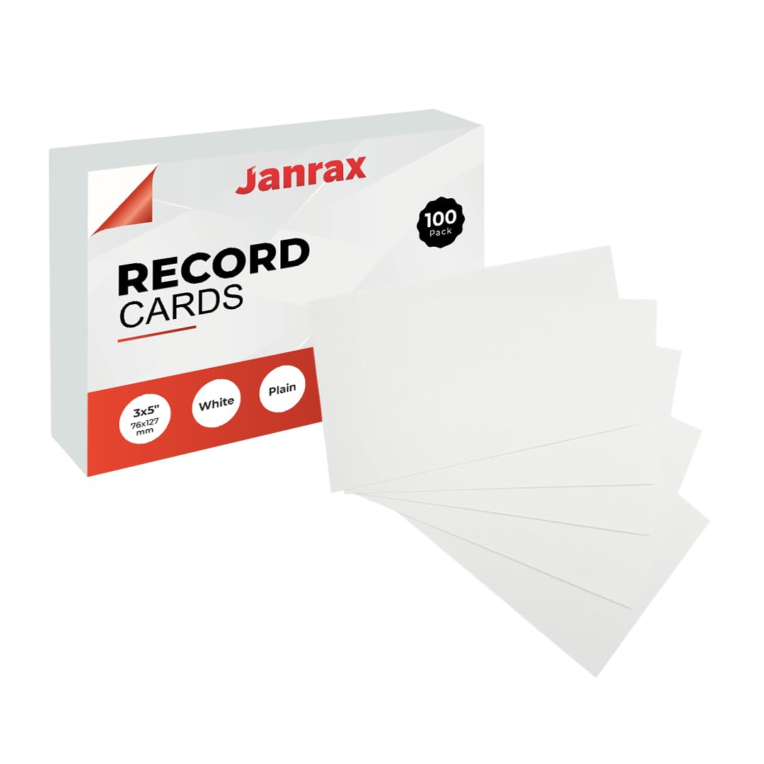 Janrax White Plain Index Cards - 100 Pack | 5x3 Inch Size | Durable Card Stock 1