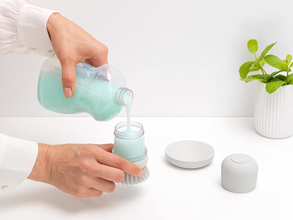 Brabantia Refillable Soap Dispensing Washing Up Brush - Ergonomic Grip | Light Grey | Includes Holder 7