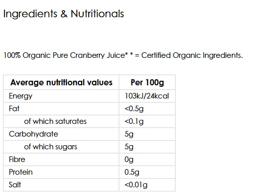 Biona Organic Cranberry Juice - 100% Pure Pressed Fruit | 330 ml