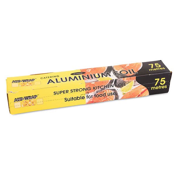 Catering-Folie, 450 mm x 75 m – Handelsübliche Aluminiumfolie mit robuster, abwischbarer Schneidebox – 11 Mikron starke, strapazierfähige Lebensmittelfolie