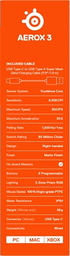 SteelSeries Aerox 3 Snow - Ultra-Lightweight Holey RGB Gaming Mouse, 8500 DPI TrueMove Core Sensor, IP54 Water Resistant, 59g 23