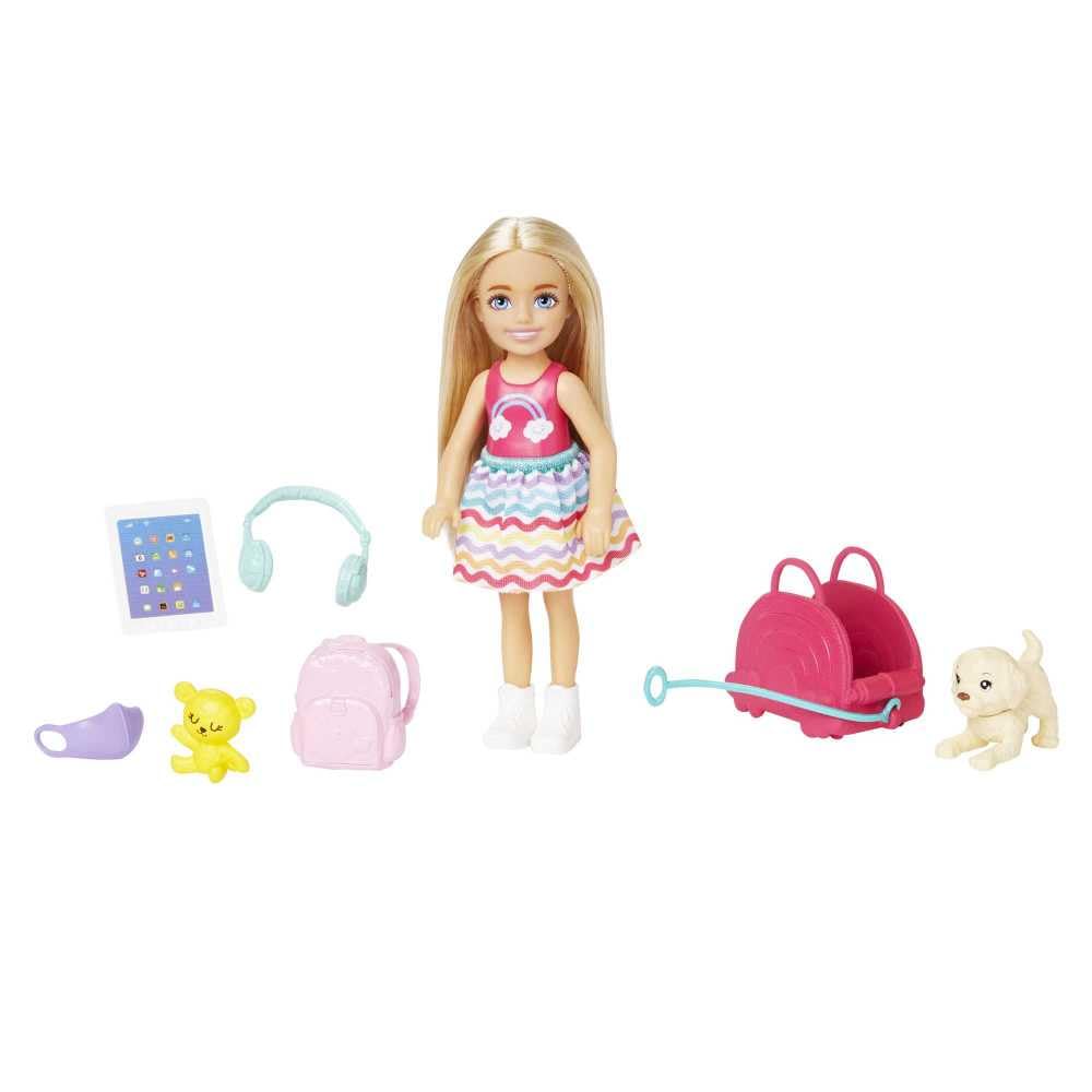 Barbie Chelsea Small Doll & 6 Accessories Travel Set with Puppy, Blonde Hair, HJY17 1