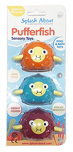 Splash About Pufferfish Sensory Bath Toys - Pack of 3, Latex Rubber Floating Toys for Babies 10 Months+ 2