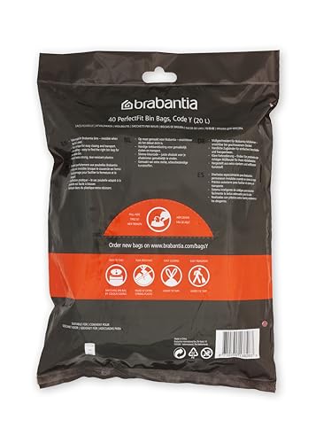 Brabantia PerfectFit Bin Liners Size Y/20 Litre - Thick Tear-Resistant Trash Bags with Tie-Tape