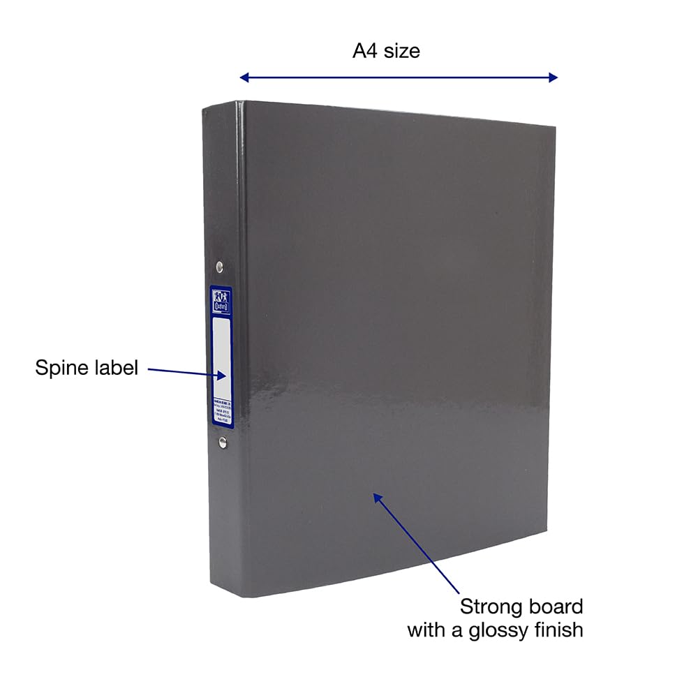 Oxford Premium A4 O-Ring Binder - Charcoal Black | 25mm Capacity | Laminated Paper on Board