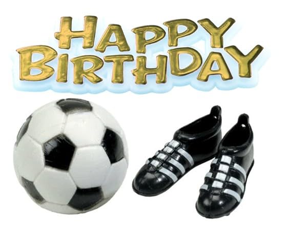 Anniversary House Football, Boots & Happy Birthday Gold Motto Cake Topper Set | Plastic | Reusable