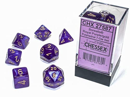 Chessex Borealis Royal Purple Luminmary Dice Set - 7-Piece Polyhedral Dice Set for Tabletop Gaming (CHX27587)