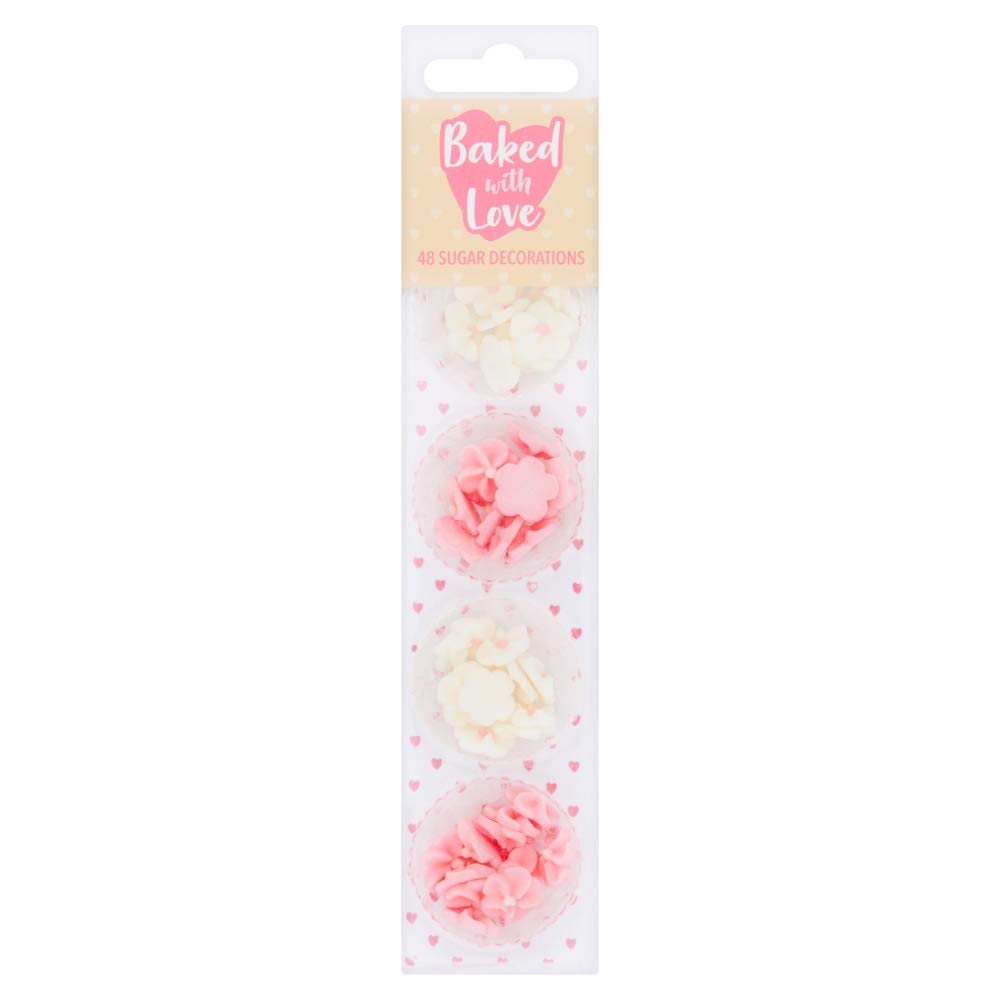 Baked with Love Mini Blossoms Edible Cupcake Toppers - Pack of 48 Pink & White Sugar Flowers 1