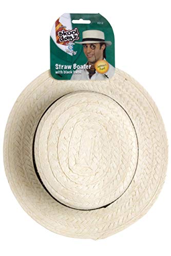Smiffys Cream Straw Boater Hat with Black Band, Adult Fancy Dress Accessory 7
