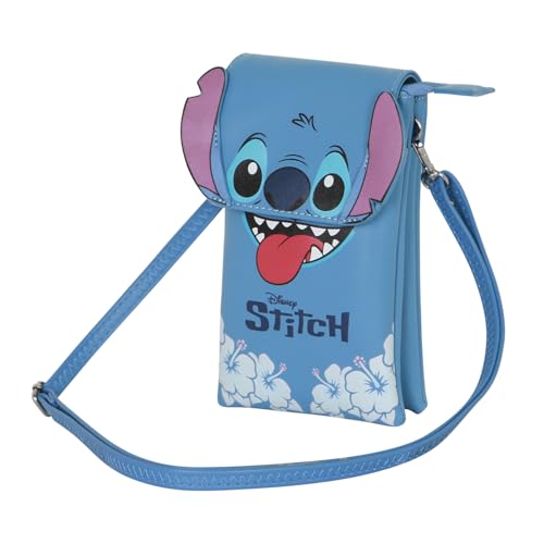 Disney Lilo and Stitch Tongue-Mobile Phone Bag, Blue, 12 x 20 cm