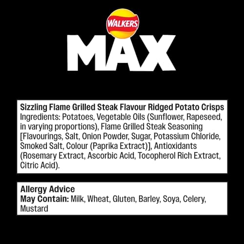 Walkers Max Sizzling Flame Grilled Steak Crisps 50g (Pack of 24) 8