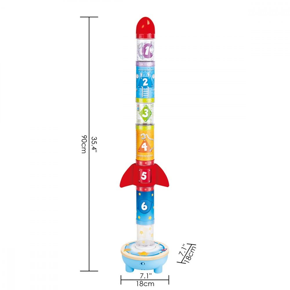 Hape Air-Powered Rocket Stacker Ball Launcher Playset | Ages 24 Months+ | Wood 3