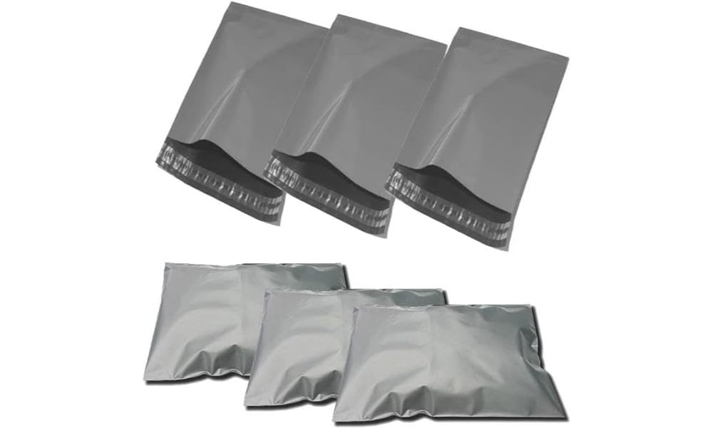 G4GADGET Grey Poly Mailing Bags - 50 Pack, 10x14 Size | Heavy Duty, Waterproof Shipping Mailers 1